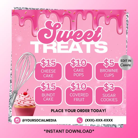 Bakery Flyer Template, Cake, Dessert, Bake Shop (Canva Editable, Digital Download)