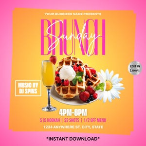 DIY Sonntagsbrunch Flyer, Brunch einladen, Sonntagsbrunch Social Media Post, Brunch DIY Vorlage, Canva Flyer, Brunch Einladung, Mimosen Flyer