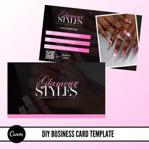 Design de cartão de visita DIY Nail, Nail tech, modelo DIY Canva, marca Nail tech, cílios, cabelo, cartões de marca de negócios de beleza, cabelo, maquiagem