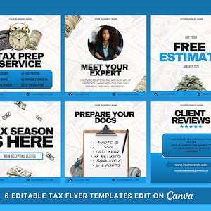 DIY Tax Prep Bundle, Tax Prep Instagram, Tax Prep Flyer Bundle, Tax Flyer Template, Professional Tax Prep Templates, Tax Preparation Post