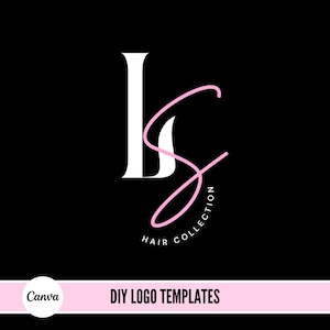 Op de afbeelding: Een logo met de letters "LS" in een wit serif-lettertype. De "S" is geschreven in een roze cursief schrift en is om de "L" gewikkeld. De tekst "Hair Collection" is geschreven in een wit serif-lettertype rond de letters.