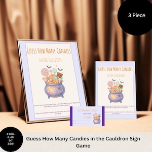 Guess How Many Candies in the Cauldron Sign,  Halloween Baby Shower Game, Guessing Game, Halloween Theme Printable, Cava Editable Sign,