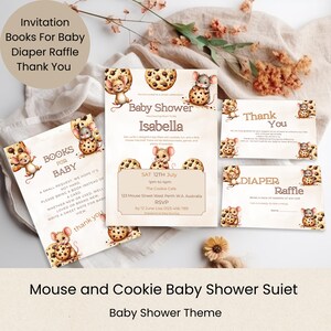 Mouse and Cookie Baby Shower, Mouse and Cookie Invitation Bundle, Books for Baby, Diaper Raffle, Editable Template, Printable Invite, Canva.