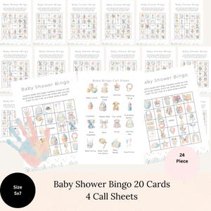 Baby Bingo Game, Cards & Call Sheet, Printable Bingo Game, Fun Baby Shower Party Game,  Baby Shower IPicture Game, Canva Editable Template,