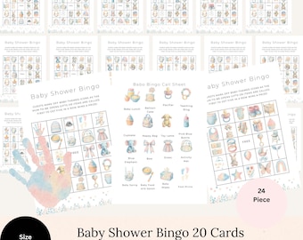 Baby Bingo Game, Cards & Call Sheet, Printable Bingo Game, Fun Baby Shower Party Game,  Baby Shower IPicture Game, Canva Editable Template,