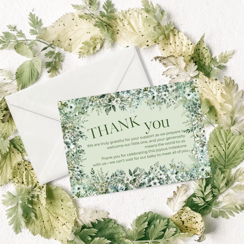 Generosity Card Sage Green Floral Thankyou Card, Thank You Insert, Gender Neutral Thank ...