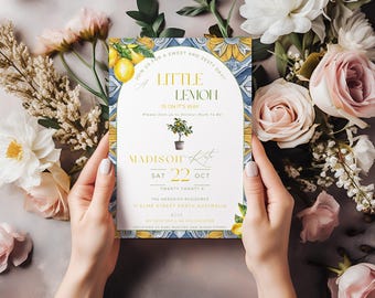 A Little Lemon Baby Shower Invitation, Gender Neutral Baby Shower, Canva Editable Template,Lemon Baby Shower Invitation, Digital Download