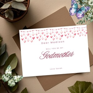 Tarjeta de corazón ¿Quieres ser mi madrina?, Plantilla de propuesta de madrina, Tarjeta de bautizo, Descarga digital, Canva editable, Propuesta de padrino,