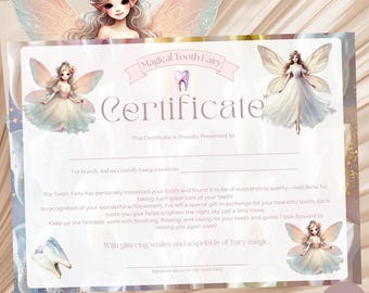 Certificado del Hada de los Dientes, Certificado imprimible del Hada de los Dientes, Certificado del primer diente, Premio del Hada de los Dientes, Carta imprimible del Hada de los Dientes, Premio personalizado