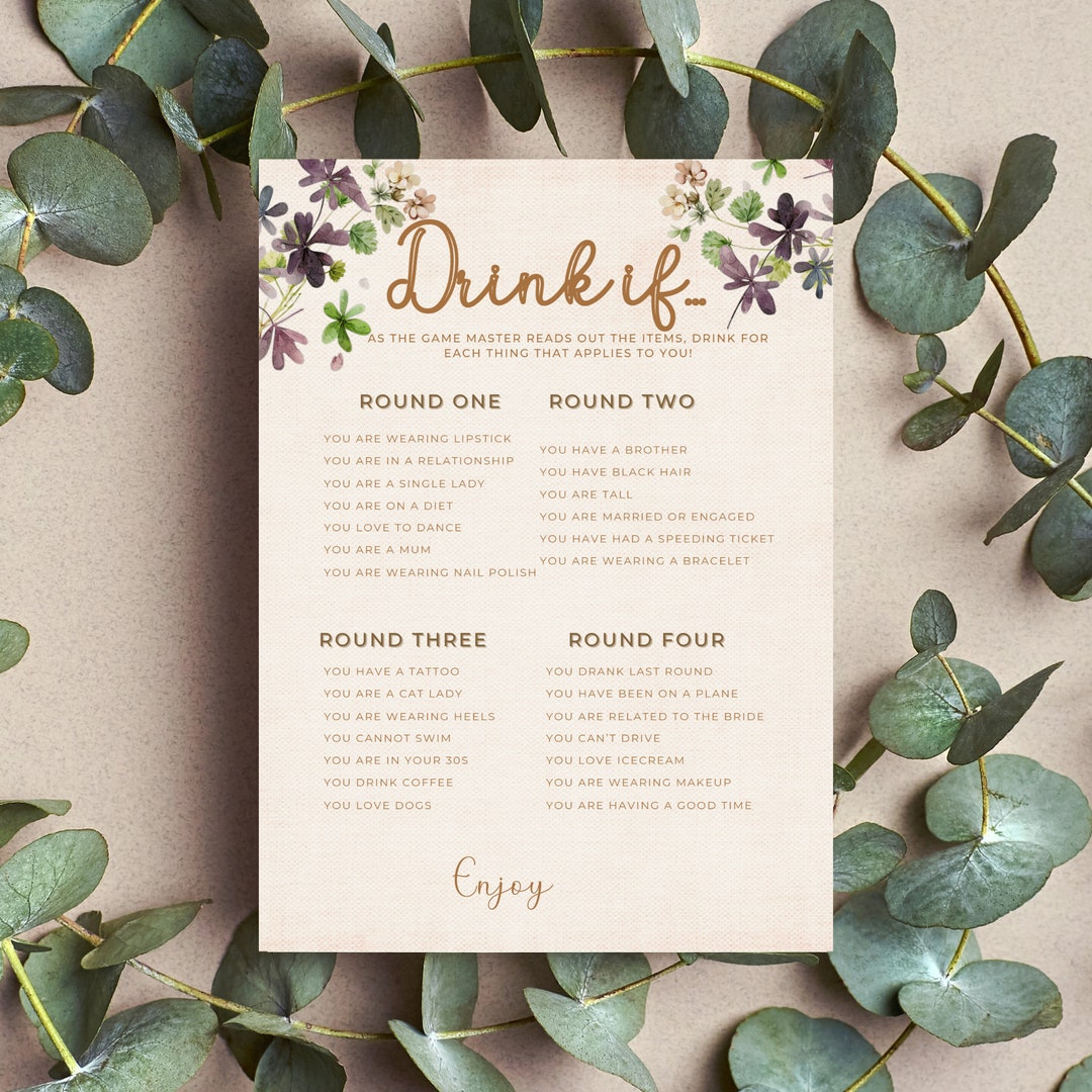 Bridal Shower Drinking Game INSTANT DOWNLOAD Bridal Shower Etsy