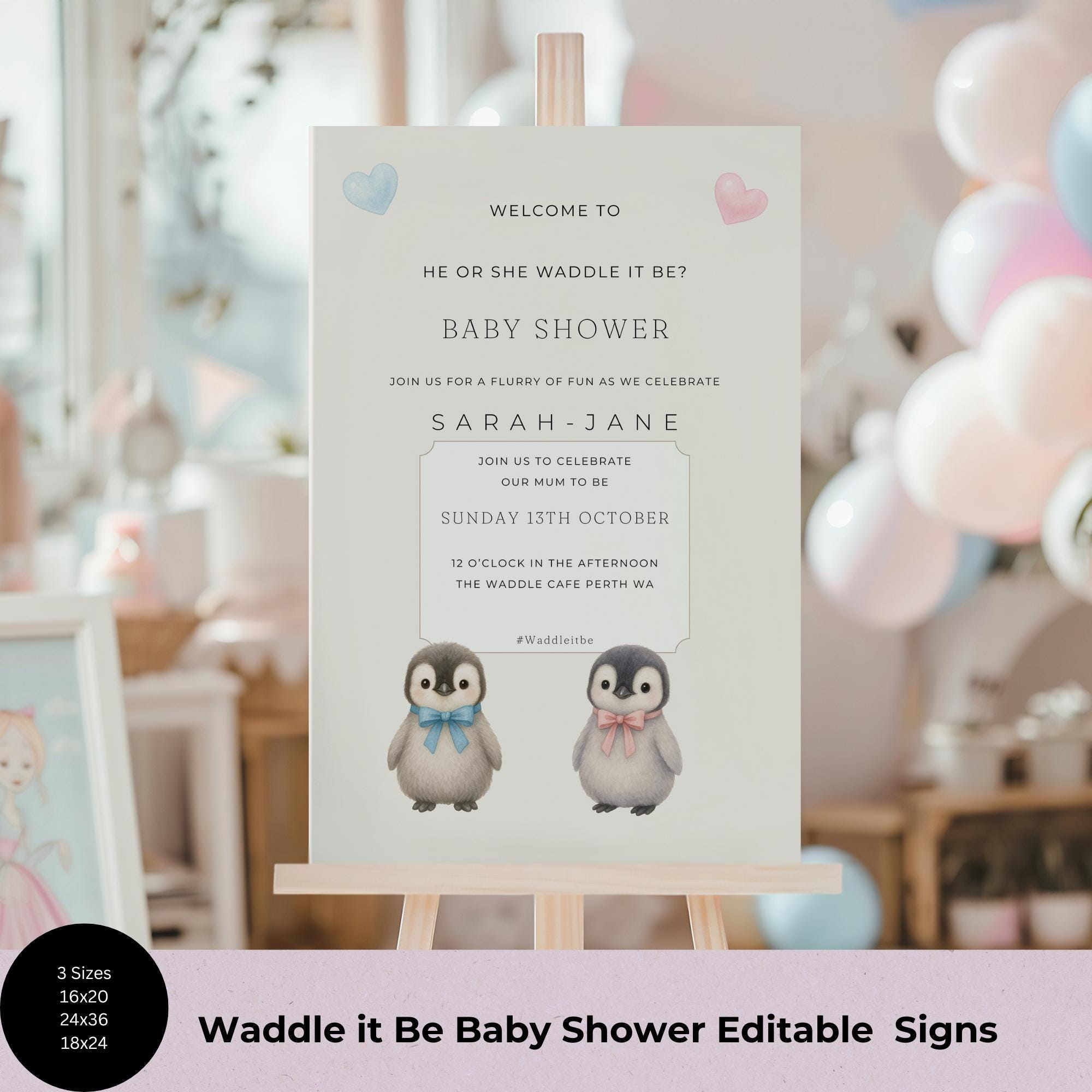Baby Shower Einladungen "It's A Girl" - 20 Karten + Umschläge, 10,8x15,2 Cm, Pinguin-Motiv
