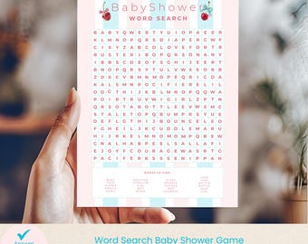 Word Search Baby Shower Game, Fun Baby Shower Party Game, Printable Baby Shower Game, Cherry Themed Baby Shower, Canva Editable Template,
