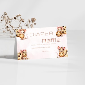 Pink Mouse and Cookie Diaper Raffle Card, Diaper Raffle Insert, Girl Baby Shower, Cookie Baby Shower, Digital Download, Canva Editable,