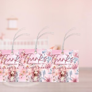 Pink Fairy Theme, Fairy 1st Birthday Thankyou Tag, Printable Favor Tag, DIY Printable Decorations, Digital Download, Canva Editable Tags