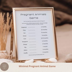 Minimal Animal Pregnancy Game, Animal Gestation Game,  Baby Shower Party Game, Printable Baby Shower Game, Canva Editable Template
