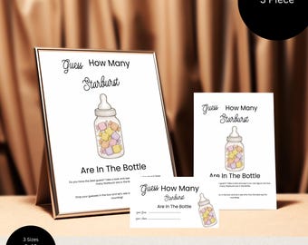 Guess How Many Starburst in the Bottle Baby Shower Game, Fun Printable Sign & Cards, Gender Neutral Baby Shower Activity, Digital Download