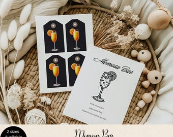 Minimal Momosa and Momosa Tags, Minimalist Momosa Baby Shower Sign, Canva Template Editable Printable Baby Shower, 4 Momosa Printable Tags