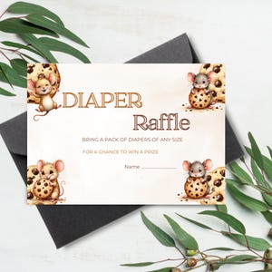 Mouse and Cookie Diaper Raffle Card, Diaper Raffle Insert, Baby Shower, Cookie Baby Shower, Digital Download, Canva Editable