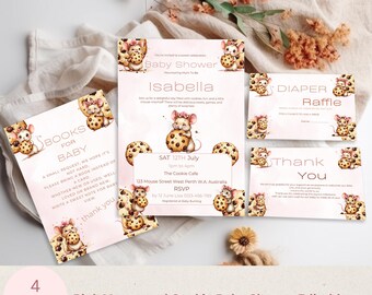 Pink Mouse and Cookie Baby Shower, Mouse and Cookie Invitation Bundle, Books for Baby, Diaper Raffle, Editable Template, Printable Invite