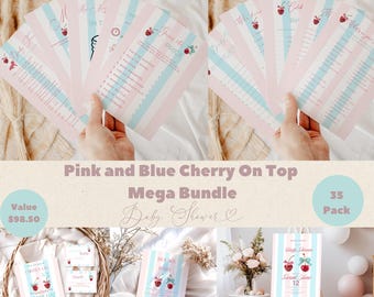 Pink and Blue Cherry On Top Baby Shower Mega Bundle, Gender Reveal Baby Shower, Baby Shower Games, DIY Baby Shower, Baby Shower Package,