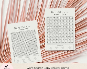 Word Search Baby Shower Game, Fun Baby Shower Party Game, Printable Baby Shower Game,Minimalist Themed Baby Shower, Canva Editable Template,