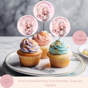 Fairy 1st Birthday Cupcake Toppers, Fairy First Birthday, Fairies Cupcake, Girls First Birthday Decor, Printable Pink Fairy Cake Toppers