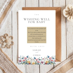 Carte de souhaits de baby shower de jardin, encart imprimable de voeux de bébé, carte poème de baby shower, signe neutre de baby shower, téléchargement immédiat