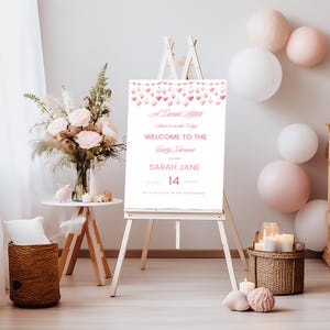 Little Sweetheart Baby Shower Sign, Pink Sweetheart  Editable Sign Template, Baby Shower Welcome Sign, Printable Canva Editable Template.