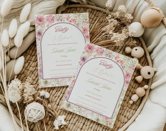 Vintage Floral Baby Shower Invitation Template, Baby Girl Shower, Canva Editable Template, Floral Baby Shower Invitation, Digital Download