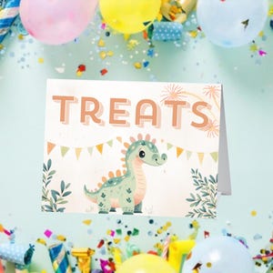 Dinosaur Birthday Buffett Template, Dinosaur Party Place Setting, Food Buffet Cards Foldable, Digital Download, Canva Editable Cards.
