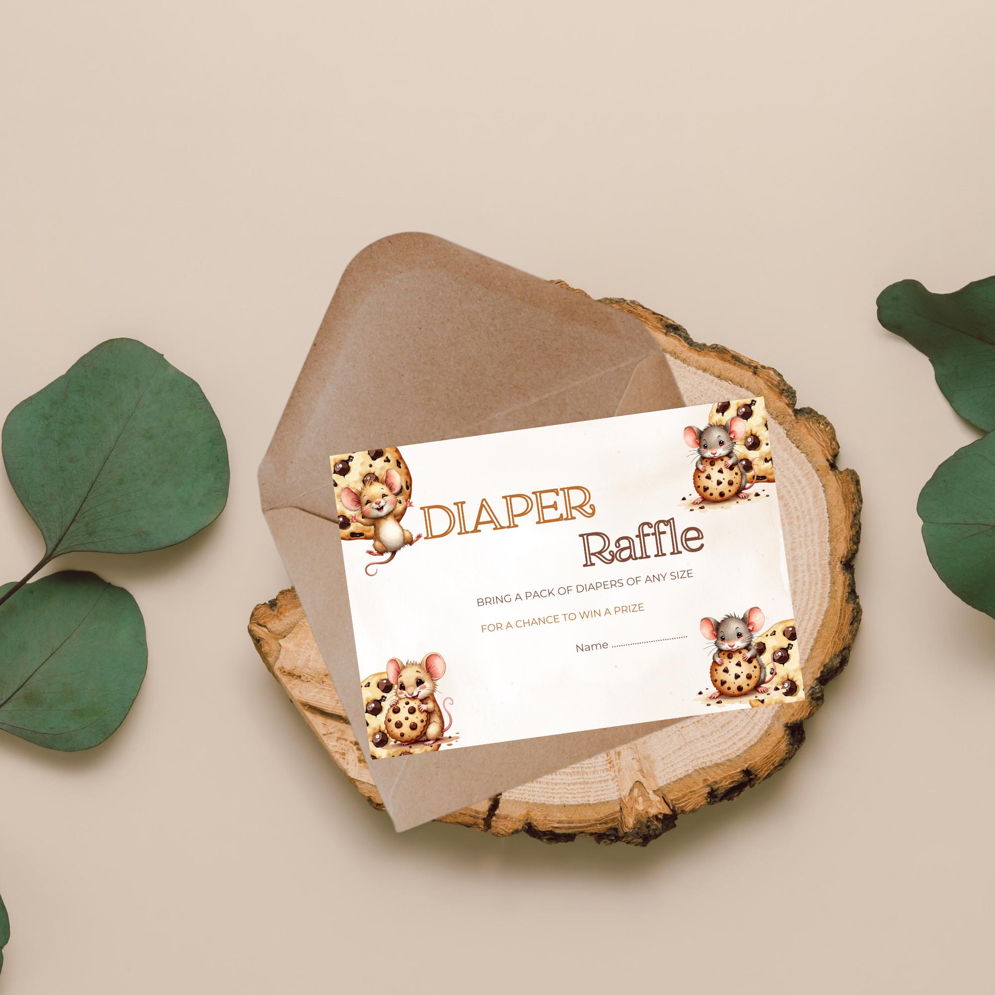 Cookie Raffle Mouse and Cookie Diaper Raffle Card, Diaper Raffle Insert, Baby Shower ...