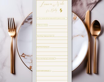 Cream & Silver Baby Shower Advice Card, Canva Template, Elegant Wishes Keepsake Insert, Digital Download,