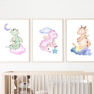 Póster de dragón para decoración de guardería, educación infantil, fantasía, aula, regalo de cumpleaños, educación en casa, sala de juegos, baby shower, padres, niños, aprender, inspirar