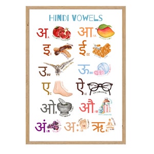 Poster Flashcard Hindi language teach children India birthday gift Indian language hindi gift nursery teacher alphabet homeschool classroom