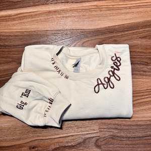 Custom Embroidery Chain Stitch Sweatshirt Personalized|Vintage|Distressed|Original|Pullover College| Team|High School|Sports Team