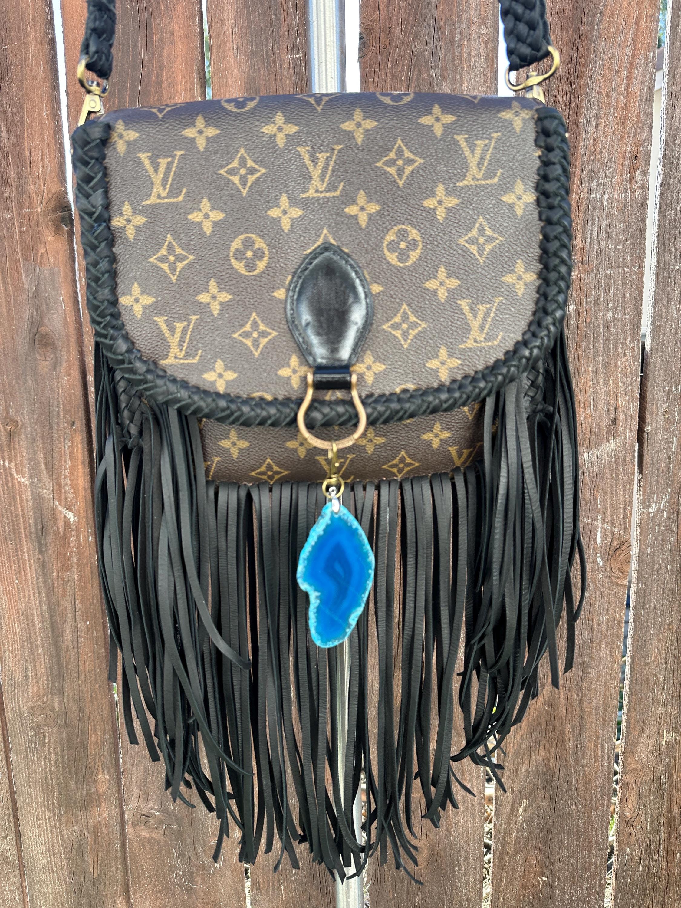 Upcycled Louis Vuitton Crossbody Bag • Fringe Boho Purse 