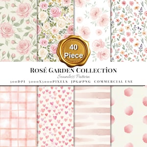 40 patrones sin costuras de acuarela rosa / Papeles digitales florales bohemios (PNG, JPG)