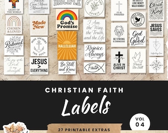 Christian Junk Journal Ephemera: Faith Labels and Fussy Cuts (27 Printable)