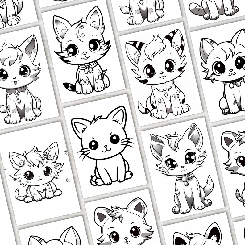 Kawaii Cat Coloring Pages Printable 30 Pages Cute Kitten and - Etsy
