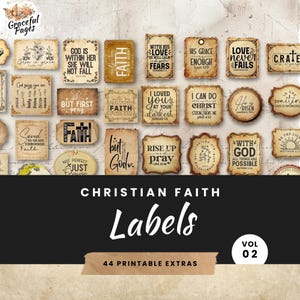 Etichette per Christian Junk Journal, etichette ispirate alla fede, effimeri vintage ispirazionali, 40 etichette, stampabili, ideali per lo studio della Bibbia e il bricolage