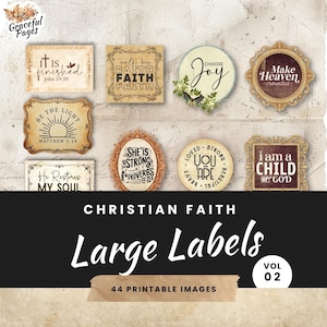 Christian Junk Journal Tags: Vintage Faith Ephemera (44 Printable Labels) (PDF)