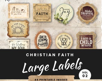 Christian Junk Journal Tags: Vintage Faith Ephemera (44 Printable Labels) (PDF)