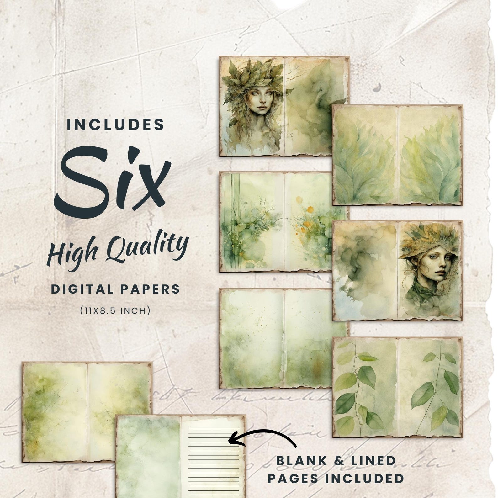 Elven Forest Junk Journal, Enchanted Sage Green Digital Scrapbooking, 6 ...