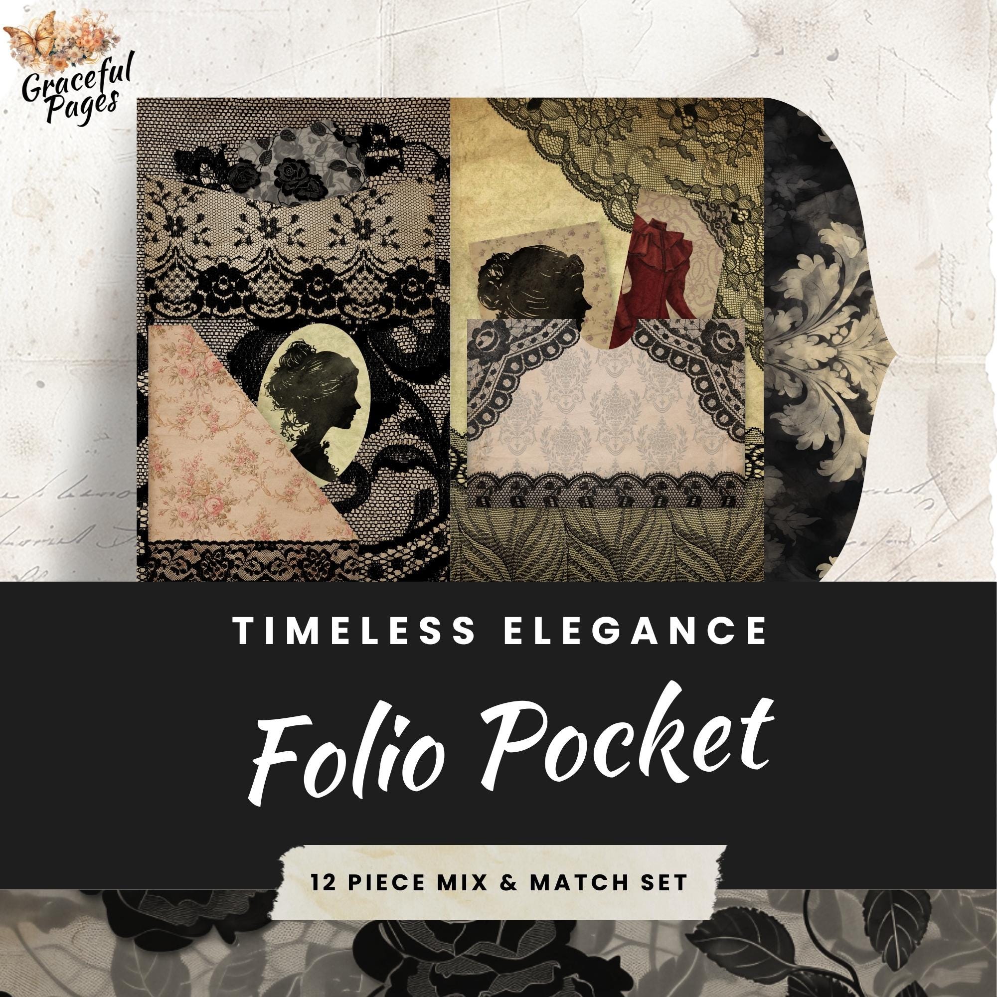 Black Lace Junk Journal Folio: Printable Ephemera Pockets (digital ...