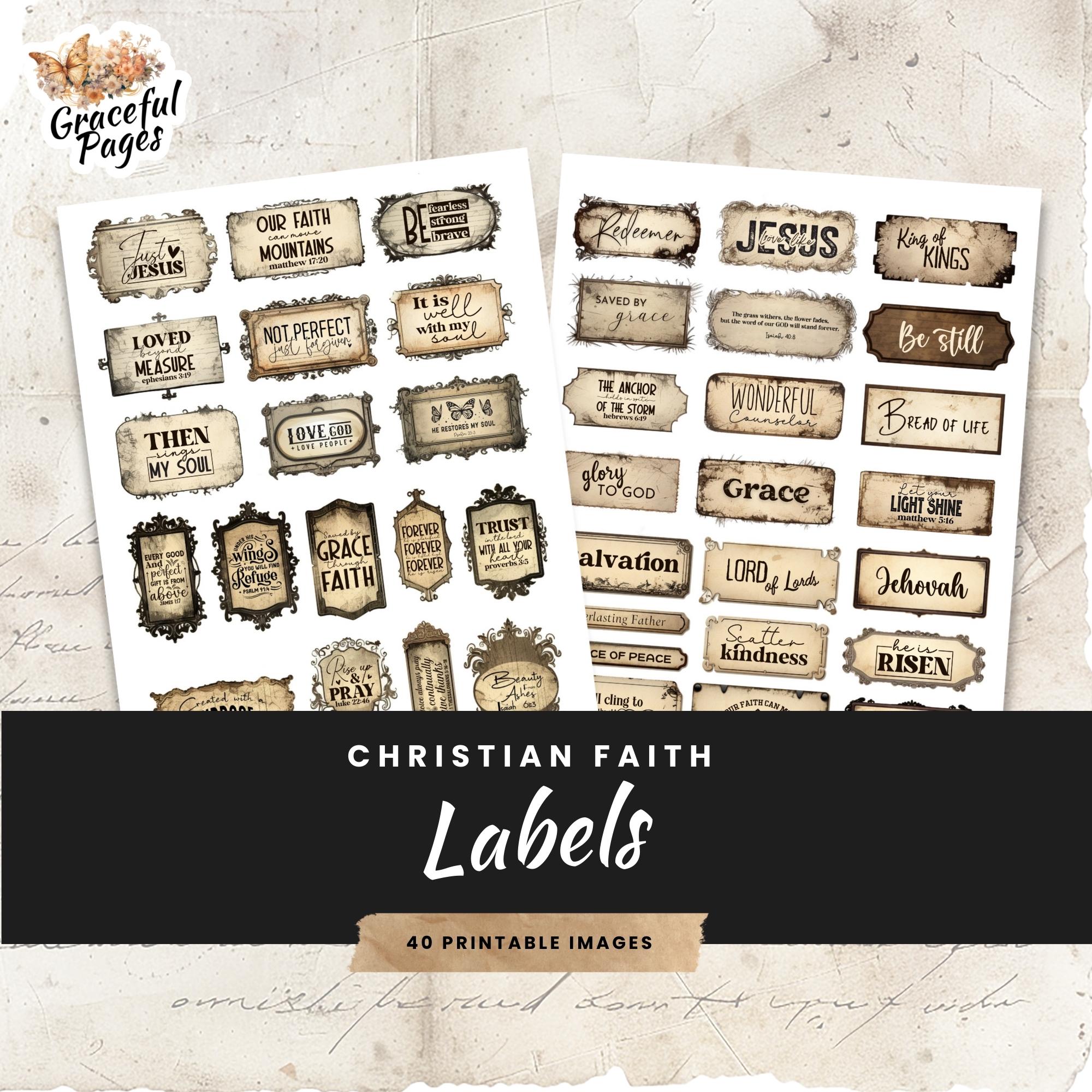 Christian Junk Journal Ephemera: Faith Labels (40 Printable) - Etsy