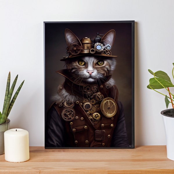 Steampunk Cat Art - Etsy