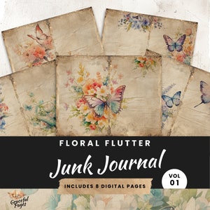Butterfly Wildflower Junk Journal Paper: Vintage Spring Pages (Digital Download)