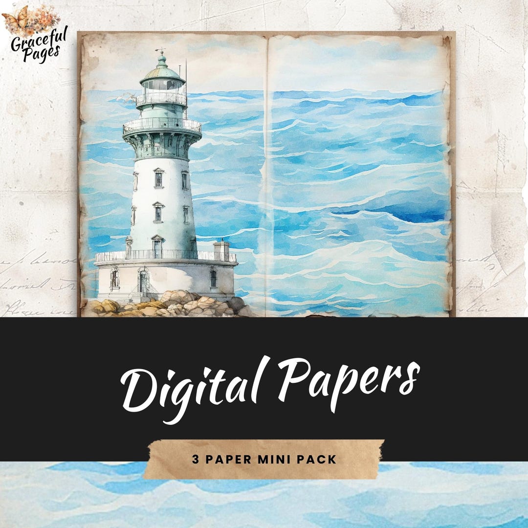 Beach Theme Junk Journal Pages: Lighthouse Scrapbook Paper (digital ...