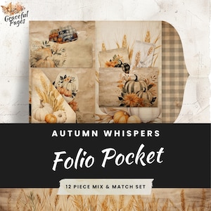 Fall Junk Journal Folio Printables, 12 Piece Mix & Match Pocket, Cozy Autumn Paper Craft Ephemera, Pumpkins, Collage Sheet 11 x 8.5, JJ019