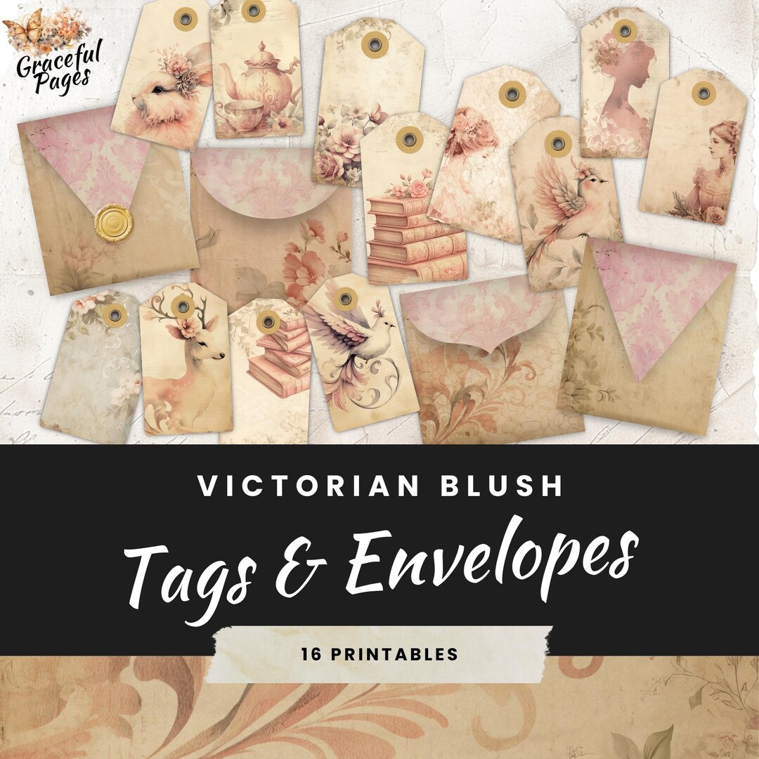 Victorian Style Junk Journal Digital Kit, 16 Tags & Mini Envelopes ...